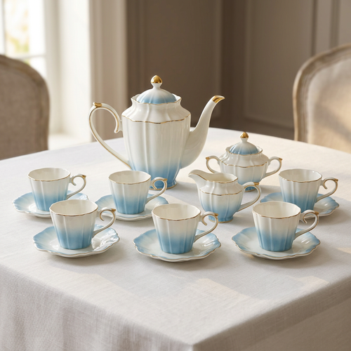 Imperial Dual Tone Ceramic Teacup and Saucer Set 15 Piece