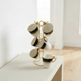 Modern Teacup Set with Gold Trim and Stand 7 Piece