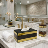 Gold Striped Mirror Glass Tissue Holder