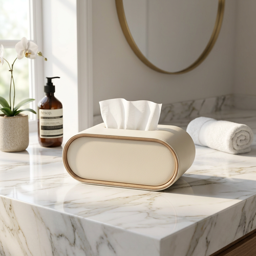 Minimalist Cream PU Tissue Holder