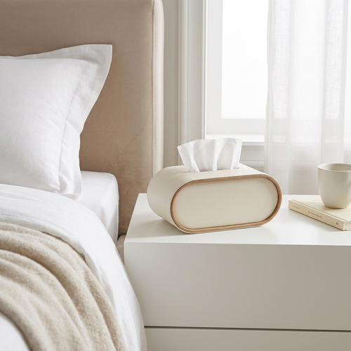 Minimalist Cream PU Tissue Holder