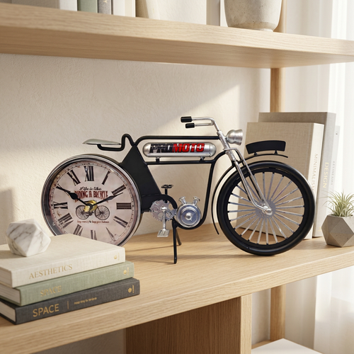 Vintage Metal Bicycle Table Clock with Roman Numerals
