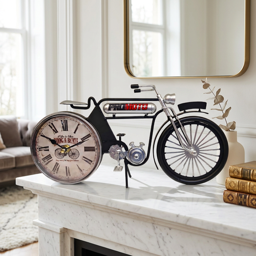 Vintage Metal Bicycle Table Clock with Roman Numerals