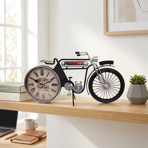 Vintage Metal Bicycle Table Clock with Roman Numerals