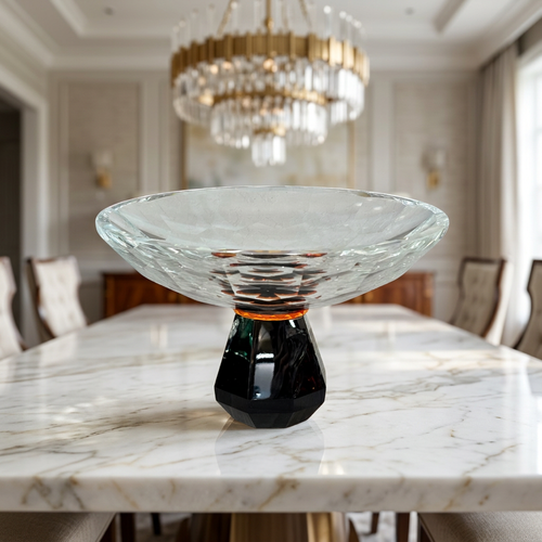 Elegant Geometric Cut Bowl on Black Stand