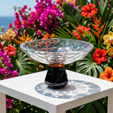 Elegant Geometric Cut Bowl on Black Stand