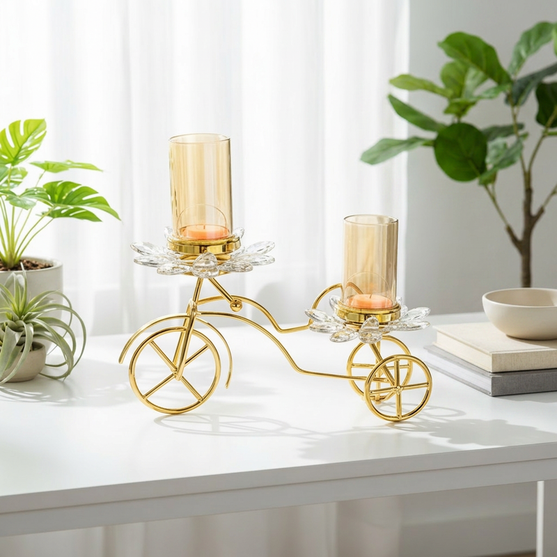 Elegant Gold Bicycle Double Candle Holders