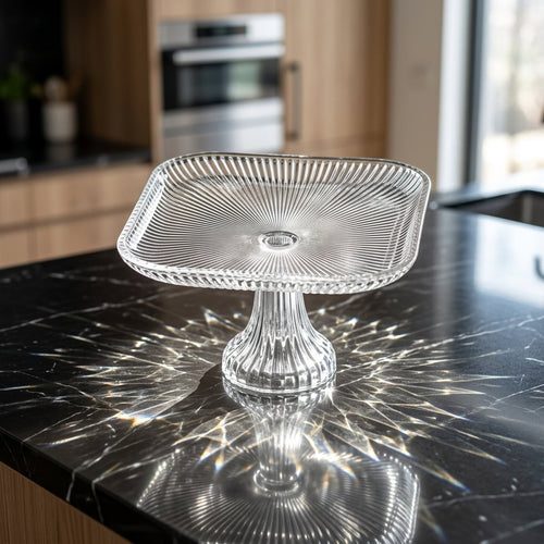 Clear Fluted Glass Cake Stand