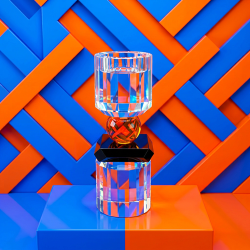 Geometric Crystal Pillar Holder on Black Base