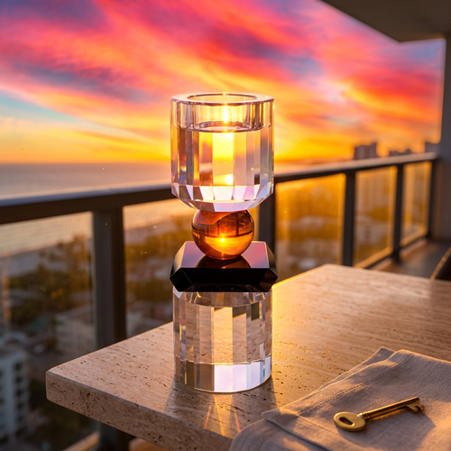 Geometric Crystal Pillar Holder on Black Base