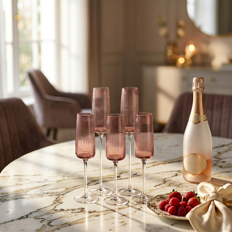 Luxury Rose Tinted Fluted Champagne Flute Set of 6