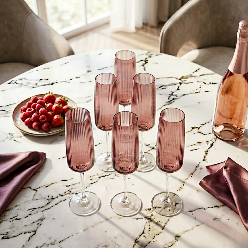 Luxury Rose Tinted Fluted Champagne Flute Set of 6
