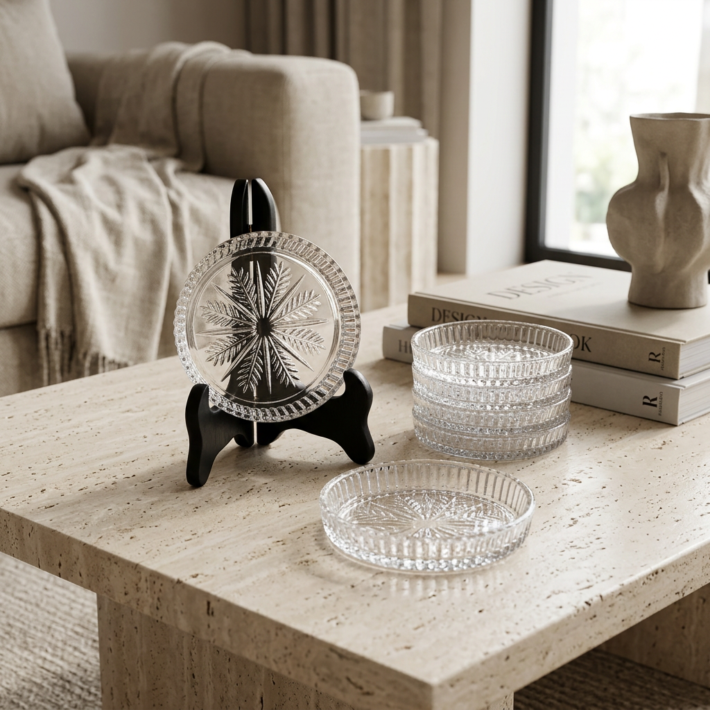 Regal Crystal Cut Glass Plate Coaster Set of 6 (4 Inch)