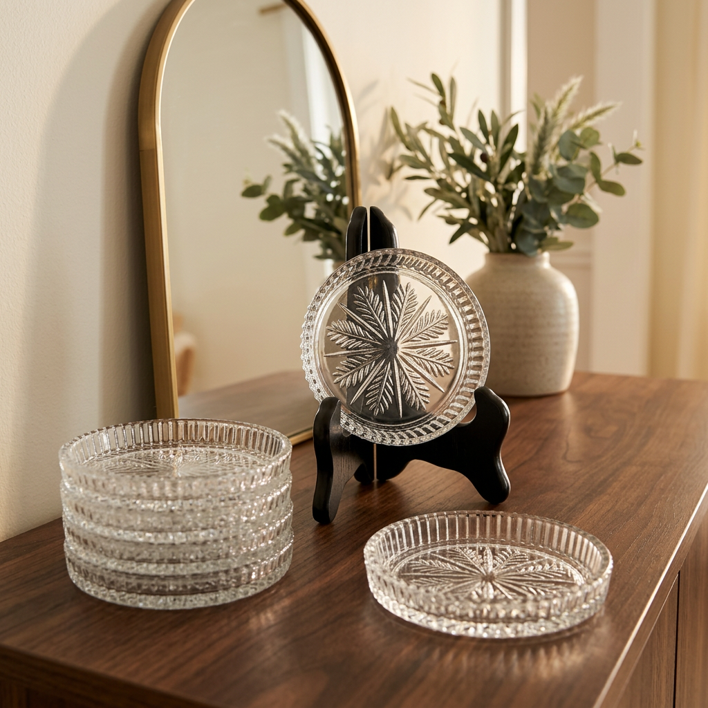 Regal Crystal Cut Glass Plate Coaster Set of 6 (4 Inch)