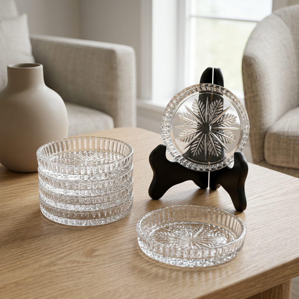 Regal Crystal Cut Glass Plate Coaster Set of 6 (4 Inch)