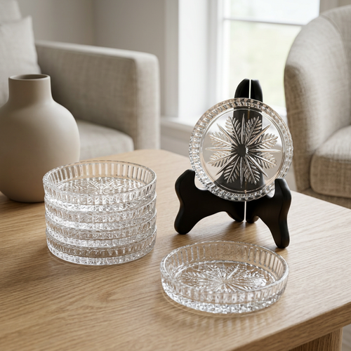 Regal Crystal Cut Glass Plate Coaster Set of 6 (4 Inch)