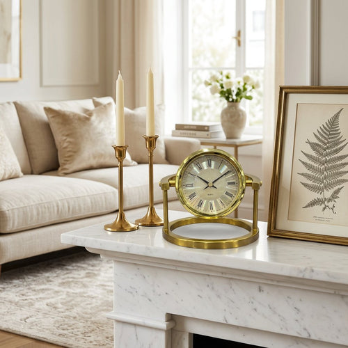 Modern Brushed Gold Gimbal Desk & Table Clock