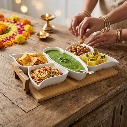 5 Piece Butterfly Appetizer Serving Set with Wooden Tray