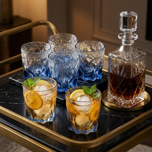 Sapphire Glacier Textured Crystal Glass Set of 6