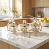 Crystal Glass & Gold Serving Set with Arched Frame