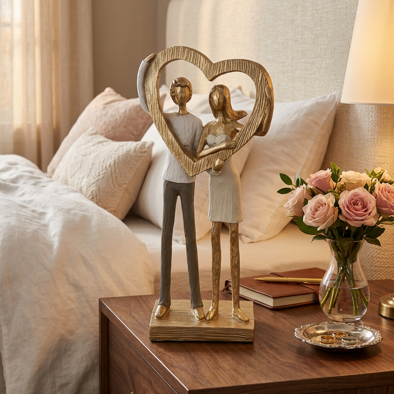 Golden Heart Couple Figurine