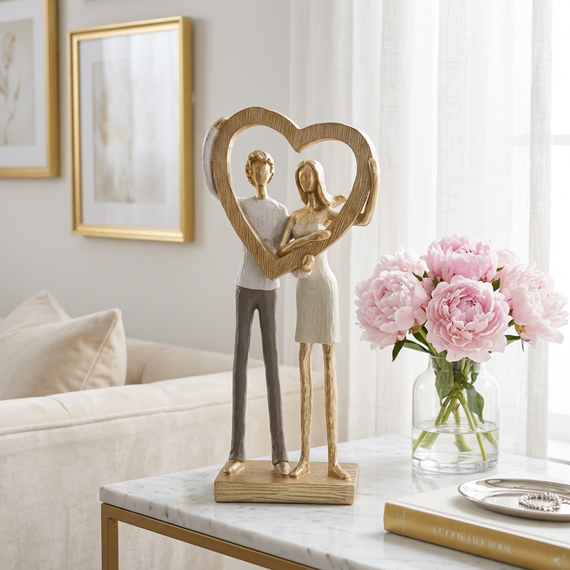 Golden Heart Couple Figurine