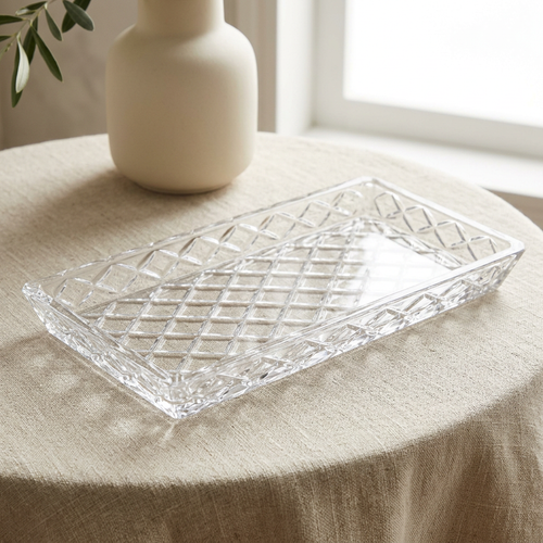 Diamond Cut Glass Rectangular Serving Tray 11 Inch