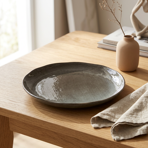Grey Textured Ceramic Dinner Plates 10.5 Inch