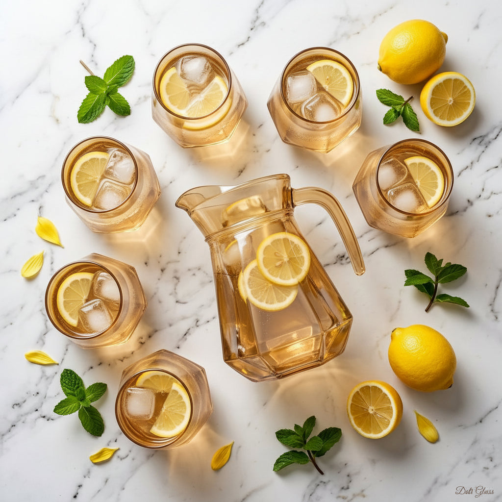 7-Piece Premium Amber Geometric Water Pitcher and Glass Set