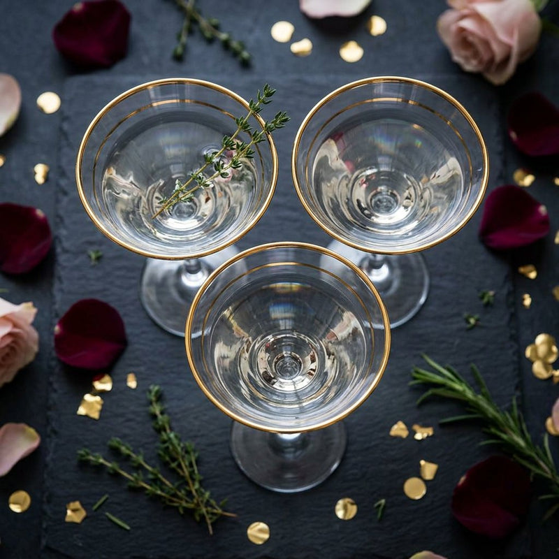 Elegant Gold-Rimmed Martini Glasses Set of 6