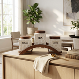 Modern White & Dark Wood Kitchen Canister Trio