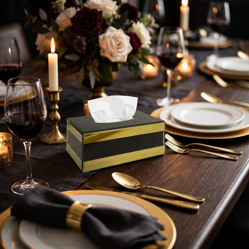 Gold Striped Mirror Glass Tissue Holder