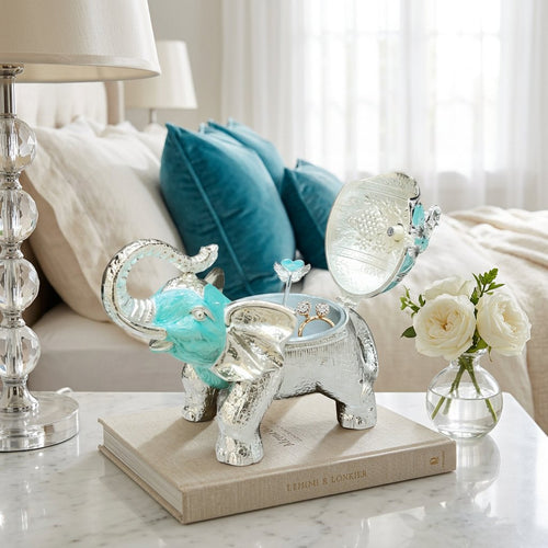 Royal Blue Silver-Plated Elephant Figurine Serving Jar