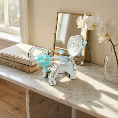 Royal Blue Silver-Plated Elephant Figurine Serving Jar