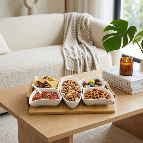 5 Piece Butterfly Appetizer Serving Set with Wooden Tray