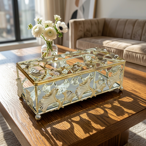 Botanical Ginkgo Leaf Metal Wire Tissue Box Holder