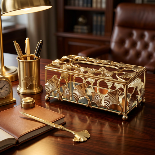 Botanical Ginkgo Leaf Metal Wire Tissue Box Holder