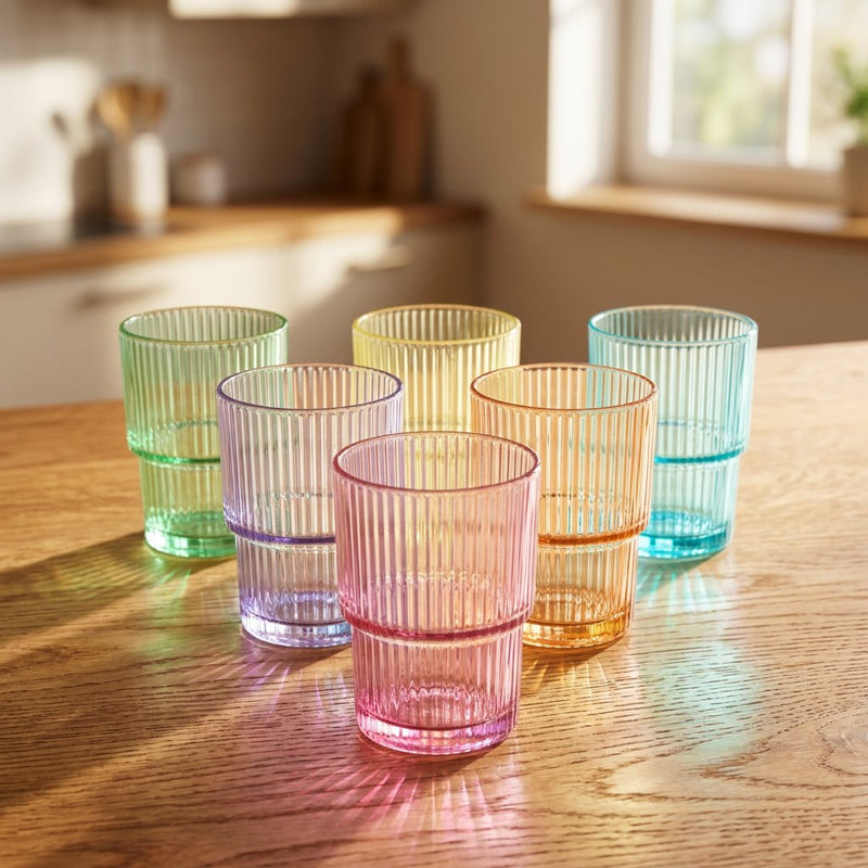 6 Piece Colorful Stackable Glassware Set