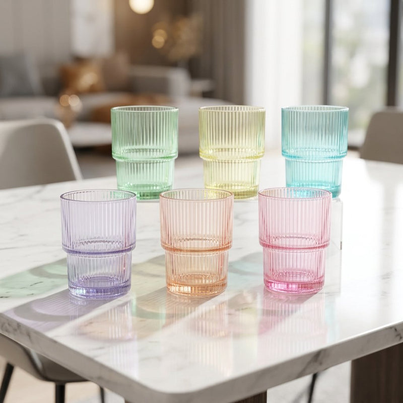 6 Piece Colorful Stackable Glassware Set