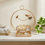 Elegant Glass Bowl with Gold Bird Hoop Stand