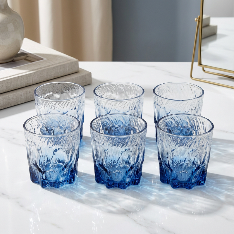 Sapphire Glacier Textured Crystal Glass Set of 6