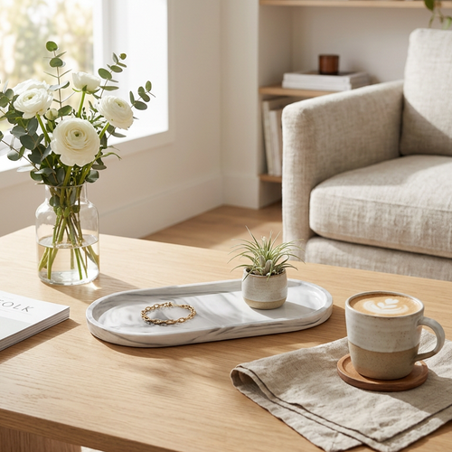 Marble Finish Oval Serving Tray