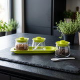 3-Piece Glass Spice Jar Set with Tray & Spoons