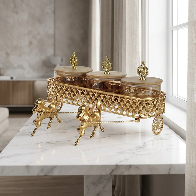 Royal Gold Horse Chariot Dry Fruit Jar Set