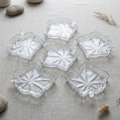 Elegant Leaf Shape Glass Serving Plate Set of 6