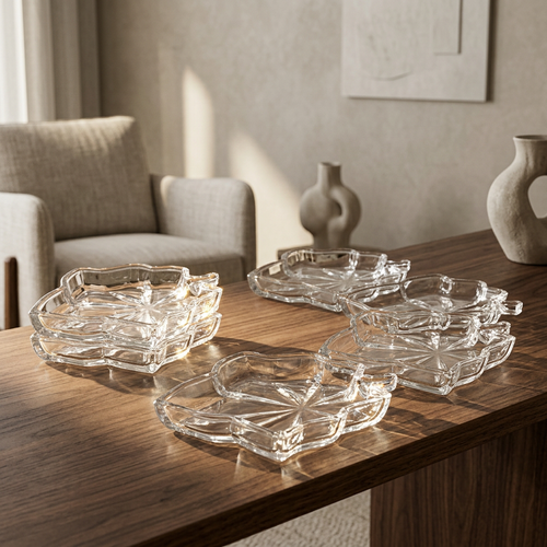 Elegant Leaf Shape Glass Serving Plate Set of 6