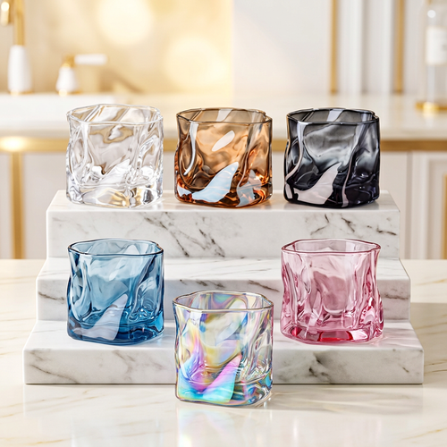 Iridescent Crumpled Glass Tumbler Set