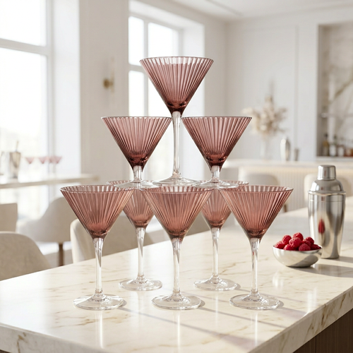 Luxury Rose Tinted Fluted Martini Glass Set of 6