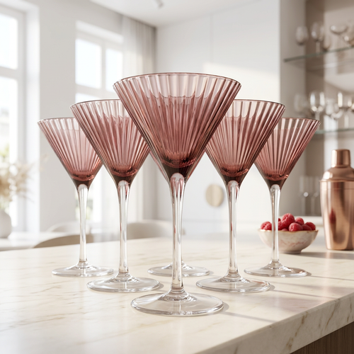 Luxury Rose Tinted Fluted Martini Glass Set of 6