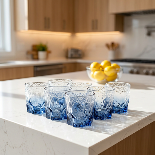 Sapphire Glacier Textured Crystal Glass Set of 6
